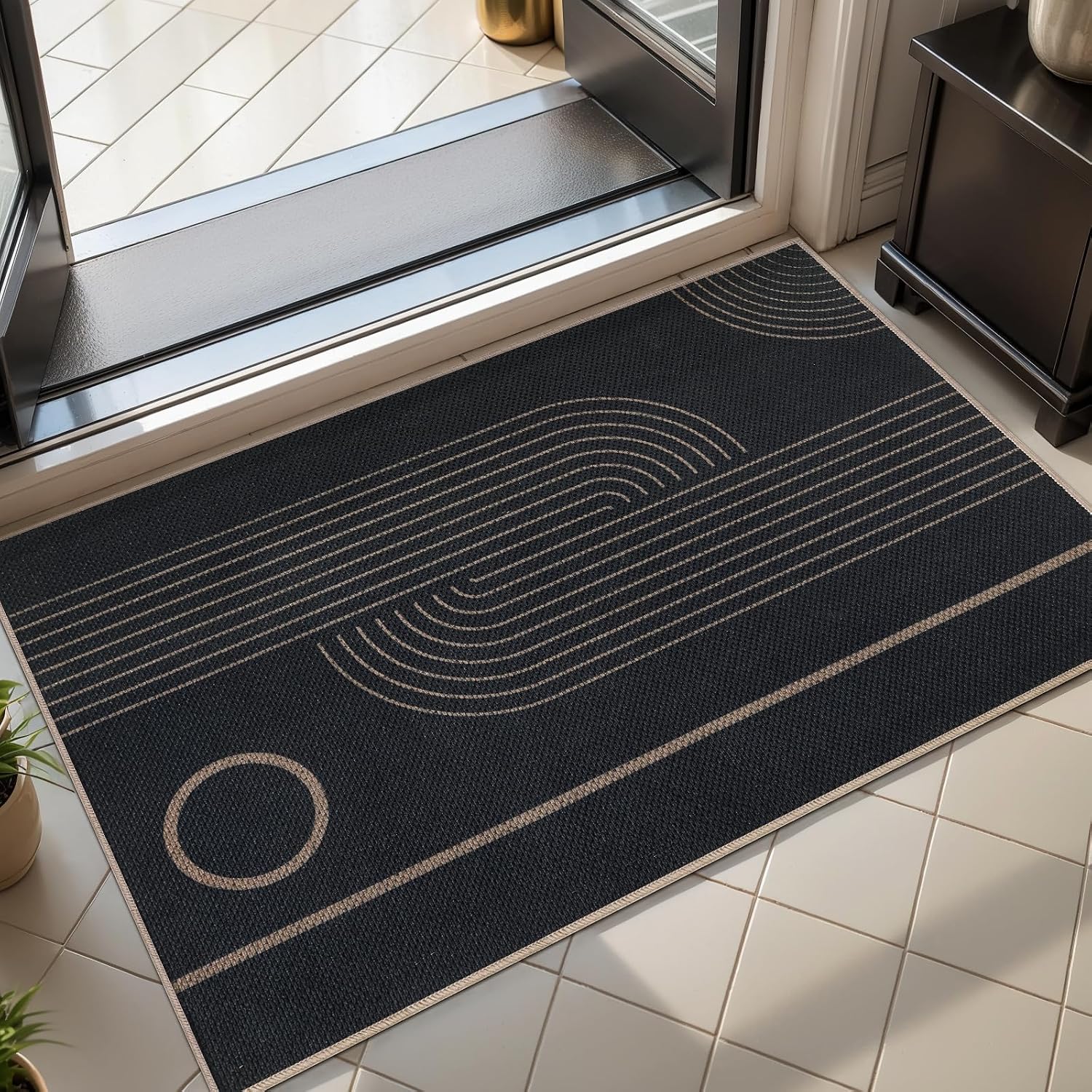 Black washable non-slip outdoor mat