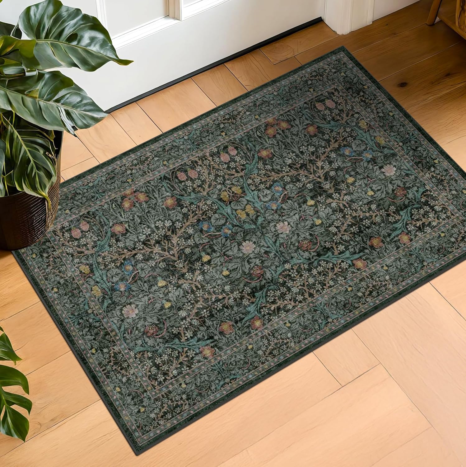 Dark Green Washable Entrance Rugs